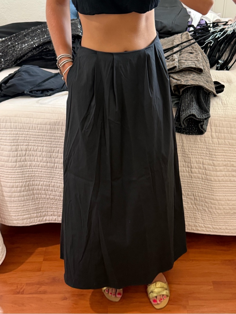 Mango Black Maxi Skirt with Subtle Pleats